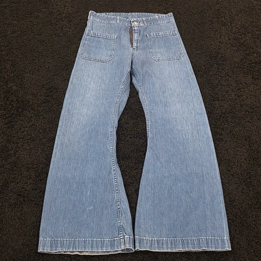1970s Seafarer Rare Vintage Dungarees Denim Bell Bottom Sailor Pants 32x30